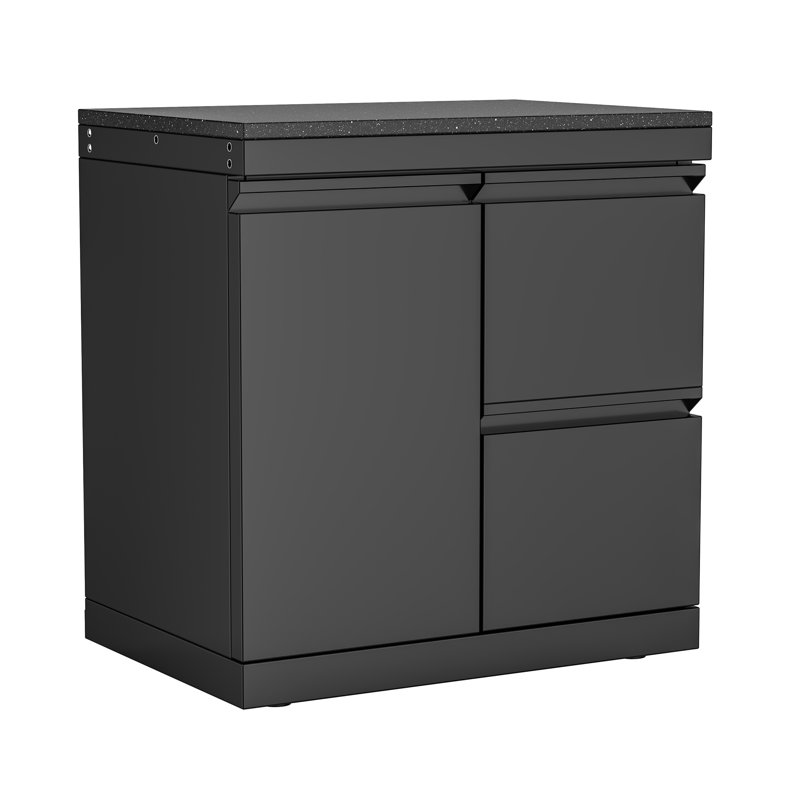 Îlot de cuisine d'extérieur à double porte en acier inoxydable 304 avec comptoir en granit noir Sera C, Noir
