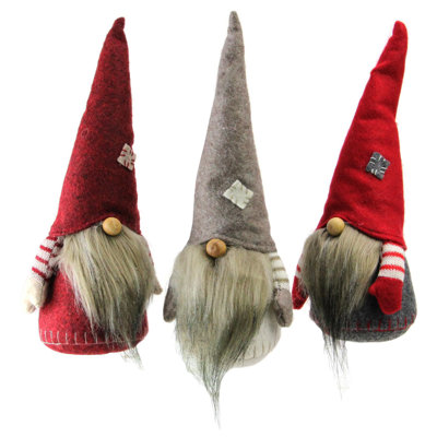 Ensemble de 3 gnomes de Noël ronds et gris à barbe grise 10,5 po