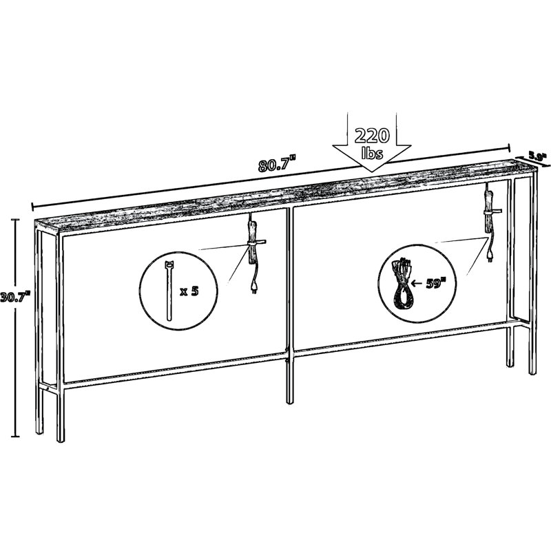 Table de canapé étroite avec prises de courant, console mince avec 6 prises CA et 4 ports USB, table de canapé derrière le salon, le vestibule, le couloir, le vestibule