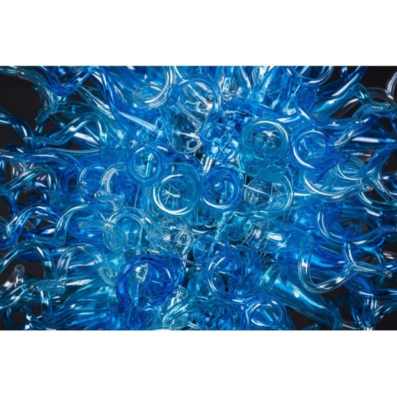 Lustre en acier inoxydable à 20 lumières Murana, Bleu turquoise, 24” Wide x 30” Height, Nickel poli