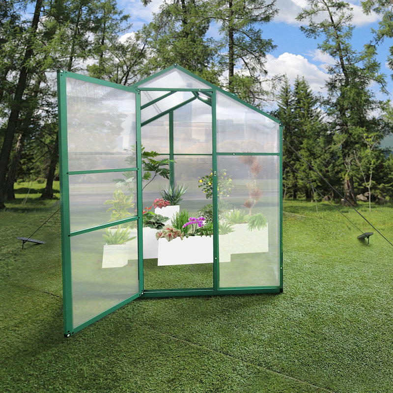 Serre en polycarbonate de 6 pi x 4 pi - construction en aluminium résistante au vent et aux intempéries, avec espace de rangement spacieux et pratique pour drainage de la cour et du jardin