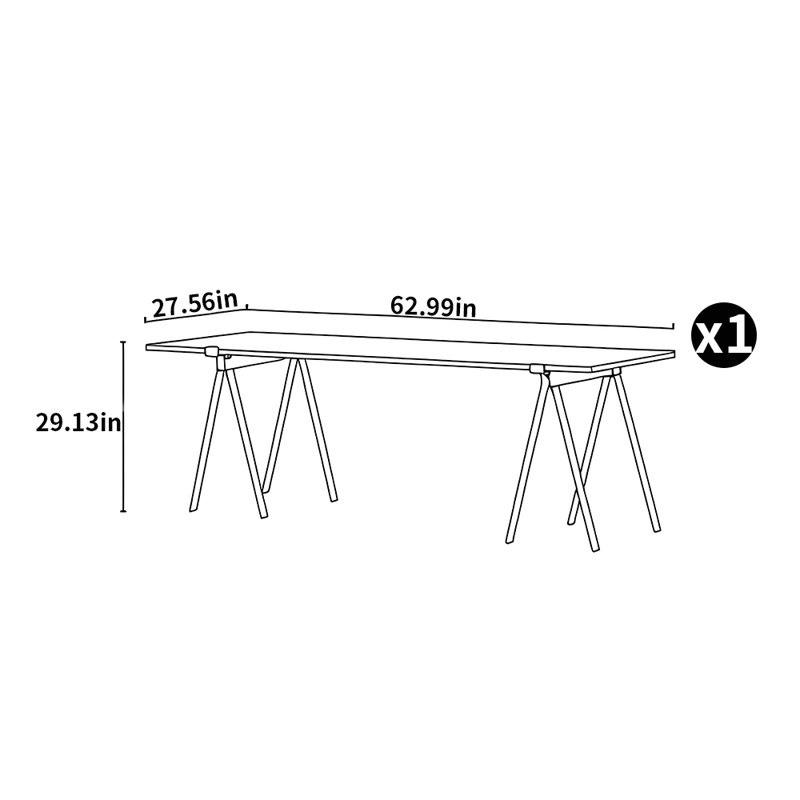 Bureau de style nordique minimaliste, Noyer, H 29,13 po x l 62,99 po x P 27,56 po