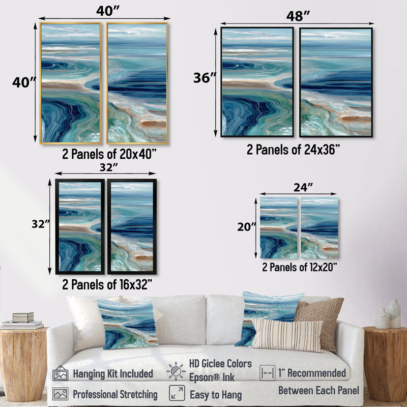 «Green River», reproduction d'art sur toile, art mural côtier vert 2 pièces, H 32 po x l 32 po, Crème
