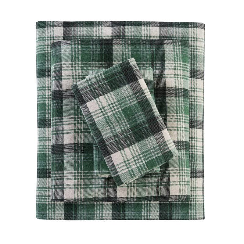 4 pièces pour lit double 100% flanelle de coton à carreaux simple / double taille ajustée l 39 po x L 75 po + P 12 po grand / très grand avec garniture plate et coussins brossés des deux côtés pour une douceur luxueuse élastiquée - taies d'oreiller