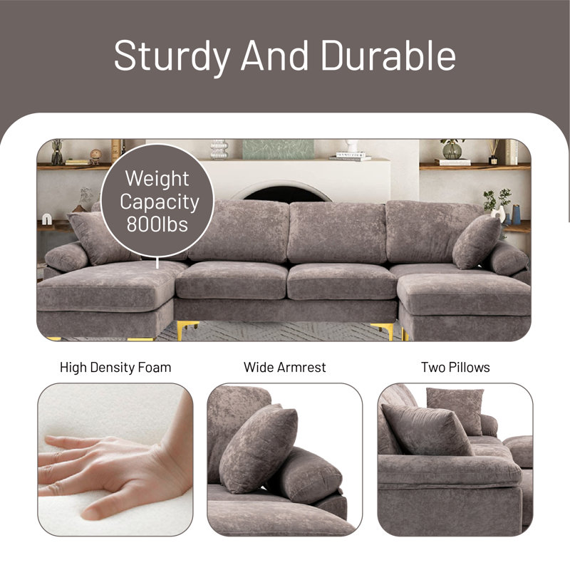 Aurlie Upholstered U-Shaped Sectional Reversible, Gray 100% Polyester