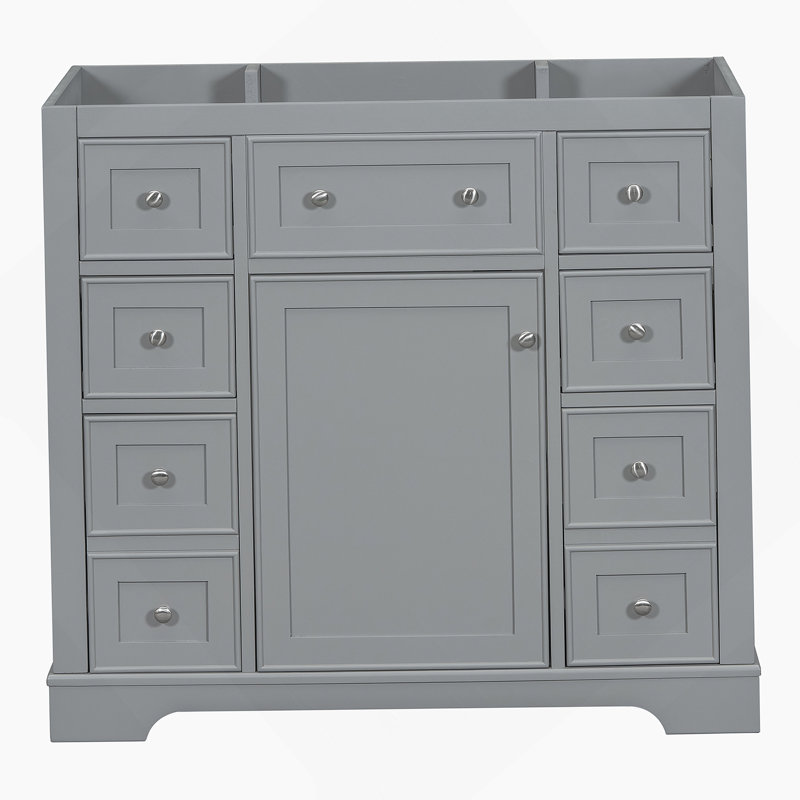 Meuble-lavabo 36 po sans lavabo, base d'armoire seulement, une armoire et six tiroirs, gris, Gris
