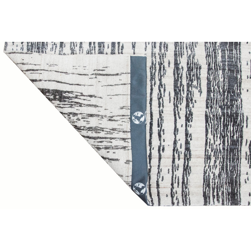 Hand Knotted Abstract Area Rug in Beige/Charcoal, Rectangle 8' x 10'