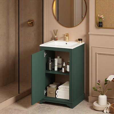 20-Inch Bathroom Vanity With Ceramic Sink, Freetanding Single Vanity Set With Soft Closing Door, Adjustable Shelf, Modern Style