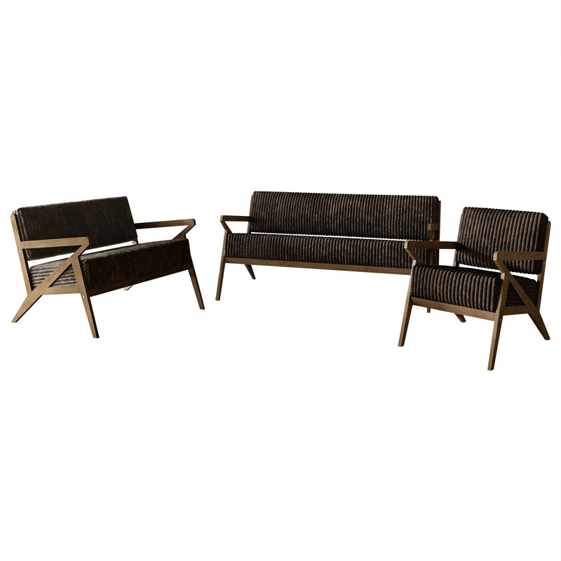 Ensemble de canapé contemporain 3 pièces Merrin, Brun