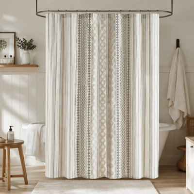 Cotton Printed Shower Curtain With Chenille