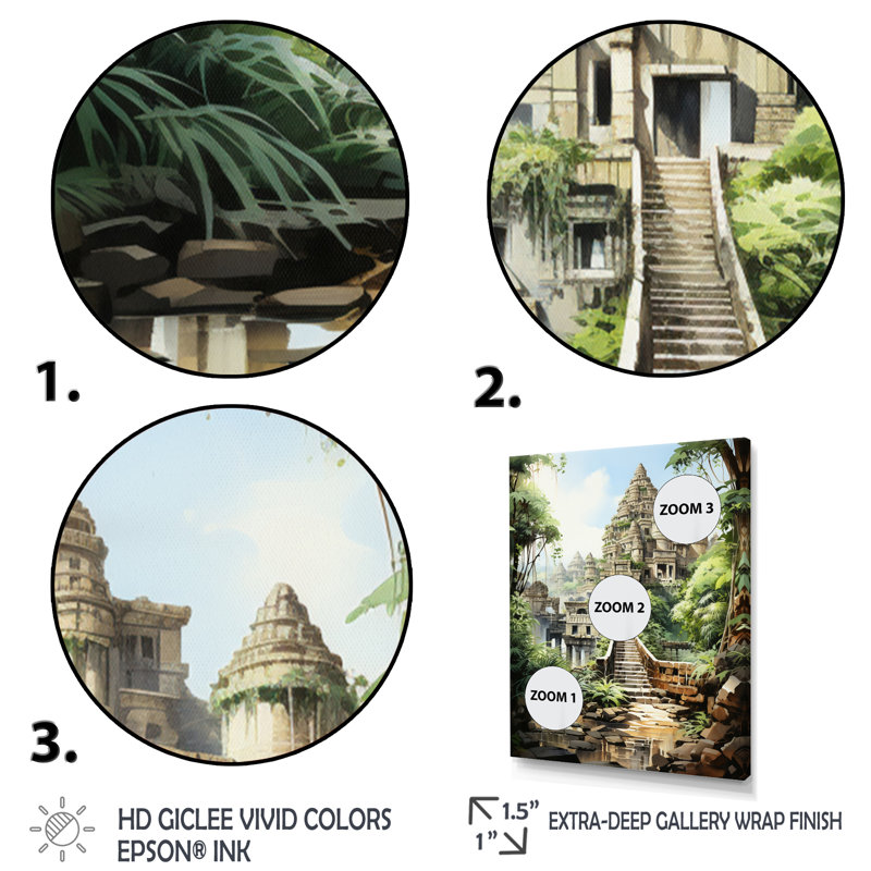 Chinita Asian Art Journey To Angkor III, reproduction d'art sur toile, Cadre photo argenté, H 40 po x l 30 po x P 1,5 po