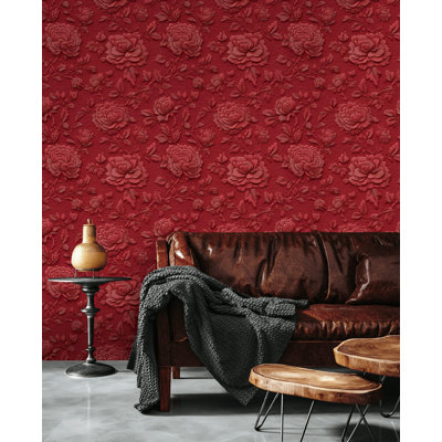 Papier peint orné de papier peint à motif floral en relief Crimson