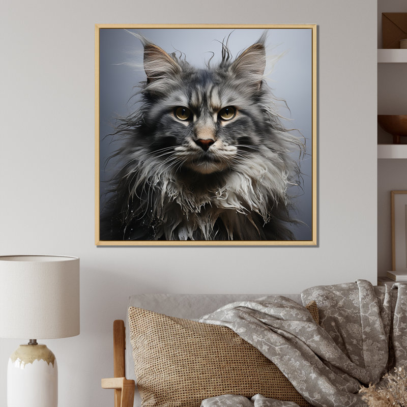 Maine Forestcat Majesty Cat II - art mural chat, Cadre naturel flottant, 24" H x 24" W