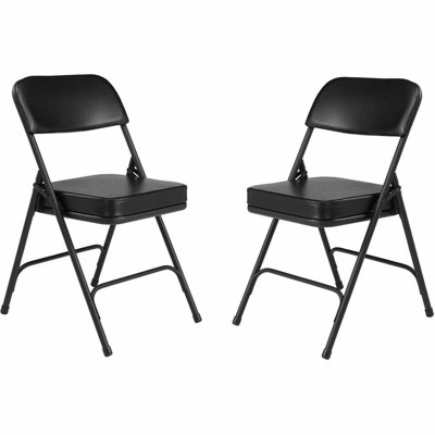 Chaises pliantes 3200 Series - Couleur noir français du siège - Mousse, Matériau du siège - Vinyle noir Couleur du dossier - Mousse, Matériau du dossier en vinyle - Noir Couleur du cadre - Acier tubulaire Matériau du cadre - Noir - Vinyle, Polypropylène - 2 / carton