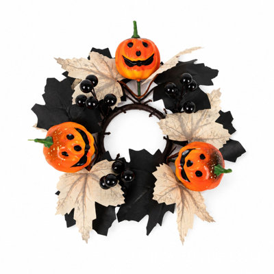 Halloween Candleholder Wreath  Maple Leaf And Ghost Face Pumpkin Wreath  Halloween Decorations  Home Decor