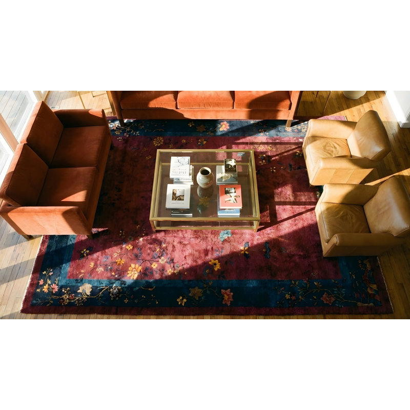 Room Size Chinese Coral - Art Deco Rectangle Antique 1920s Wool Knotted Rug