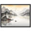 «Serene Mountain Lake with Mist and Birds in Asian Landscape Illustration», affiche encadrée rustique-104789319-104789318