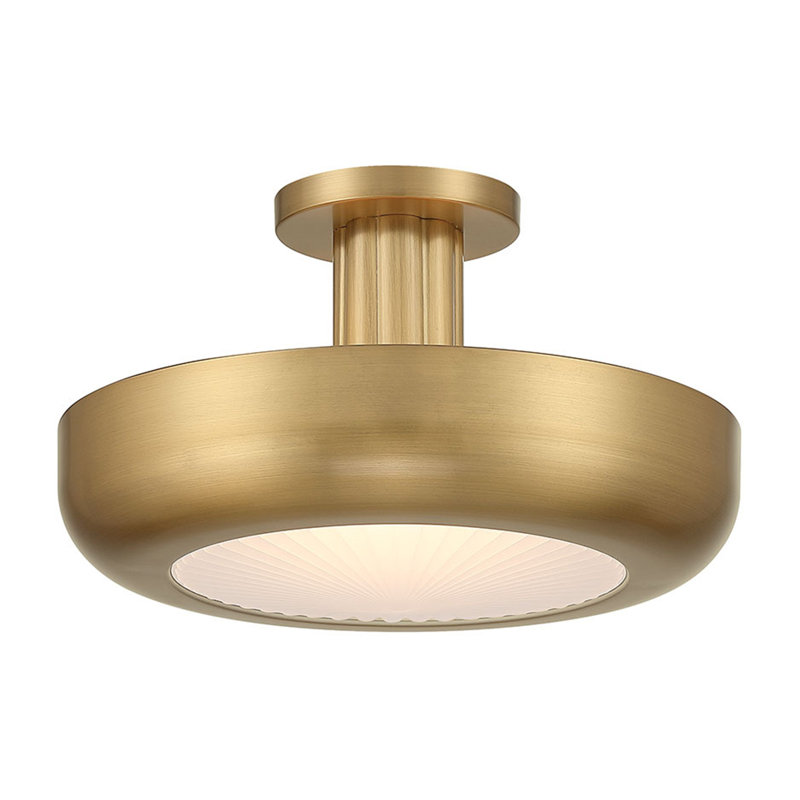 Macey, Flush Mount, 16", Antique Brass, Etched Glass, Antique Brass
