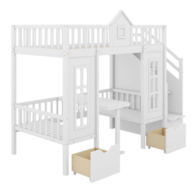Adonya Kids Twin Over Twin Bunk Bed, White