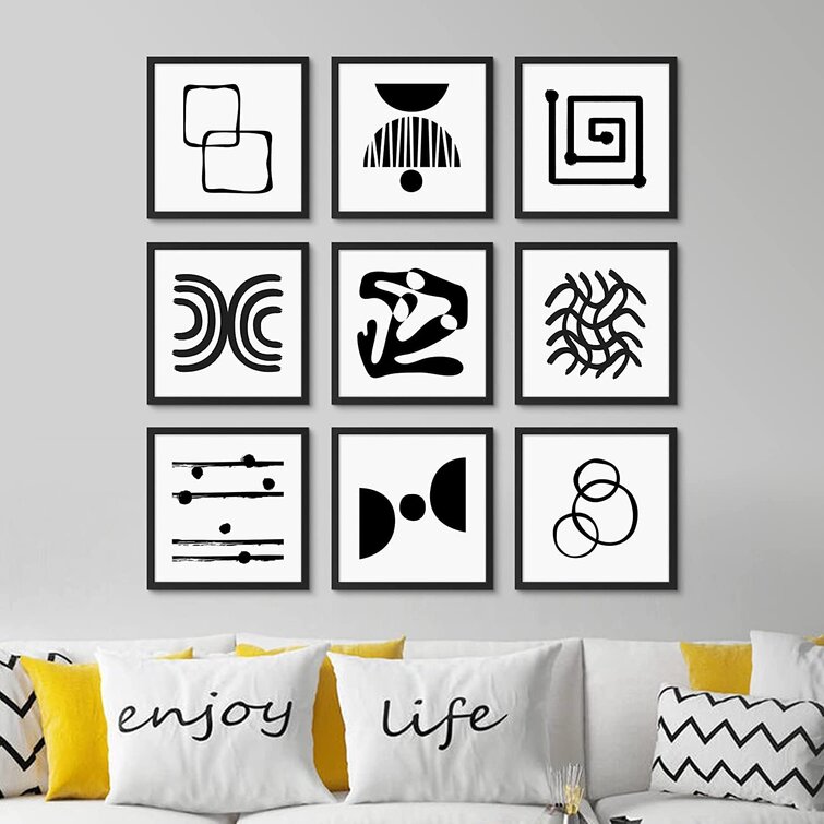 SIGNLEADER Black White Symbol Polygon Variety Abstract Shapes Illustrations  Modern Art Chic Boho Relax/Calm Framed On Plastic/Acrylic Pieces Print  Wayfair