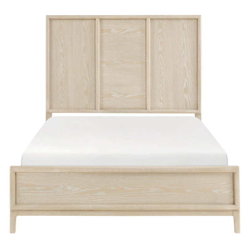 Grand lit contemporain brun, tête de lit à trois panneaux pour chambre à coucher Aura, tête de lit et rails inclus, taille transitionnelle idéale avec finition indispensable