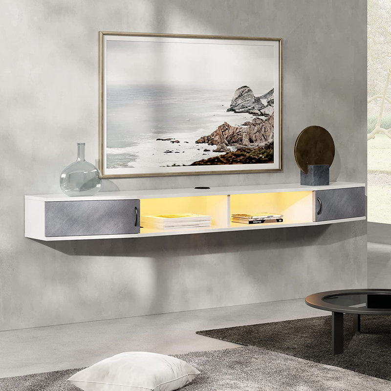 Unfinished Floating TV Stand, Gray/Light Yellow