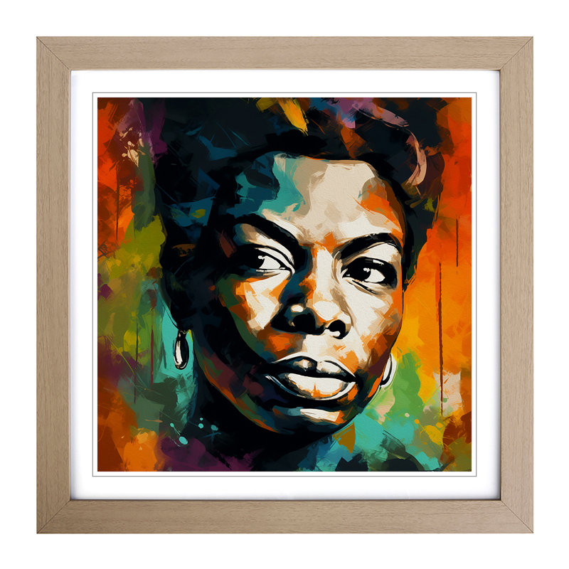 Nina Simone Abstract Art - Single Picture Frame Print on Wood, Oak
