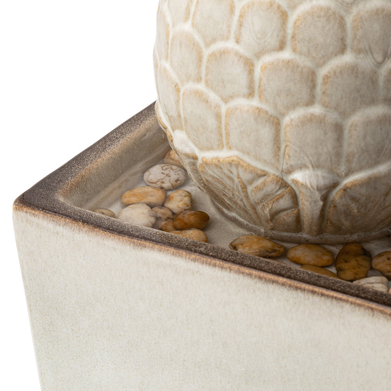 Ferrigno Weather Resistant Floor Fountain with Light, Beige