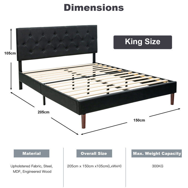 Vili Upholstered Platform Bed, Black