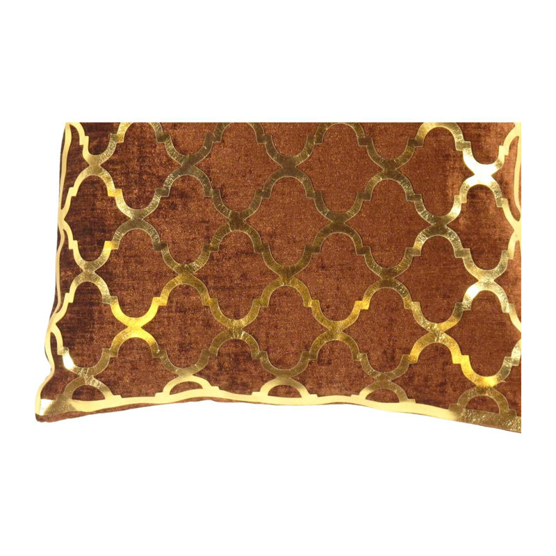 Moroccan Square Pillow Cover & Insert, Brown/Gold Geometric