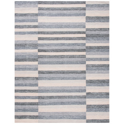Whittlesey Striped Hand-Woven Flatweave Cotton Grey Area Rug