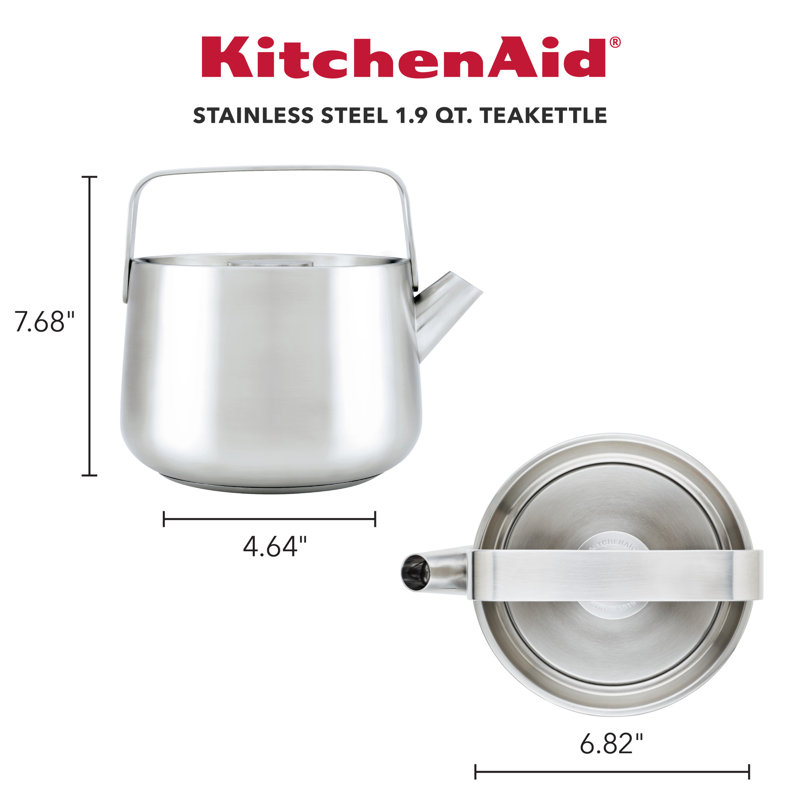 KitchenAid Stainless Steel Whistling Induction Teakettle, 1.9 Quart, Brushed Stainless Steel