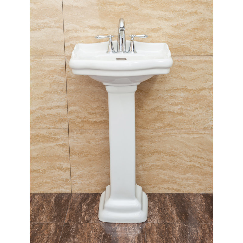 Lavabo de salle de bain ovale sur pied en porcelaine vitrifiée de 27,5 po avec débordement Roosevelt, 4" Centres, Blanc