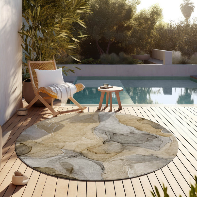 Alfonzo Washable Abstract Indoor / Outdoor Rug, Round 8'