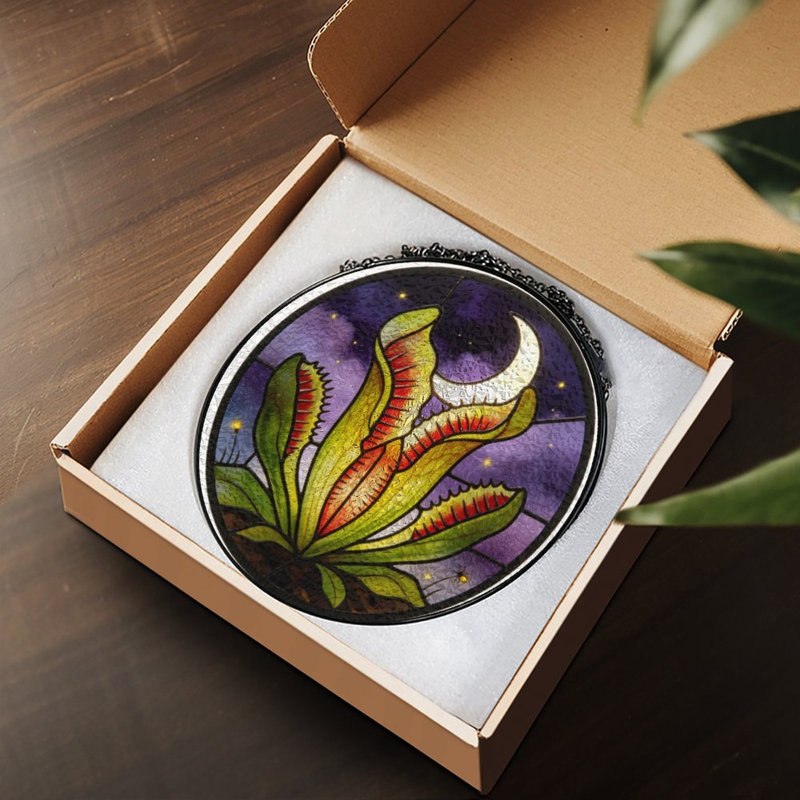 Vitrail de style carnivore plante sous les vitraux Suncatcher pour décor de fenêtre, 7,8 x 7,8 po (20 x 20 cm)