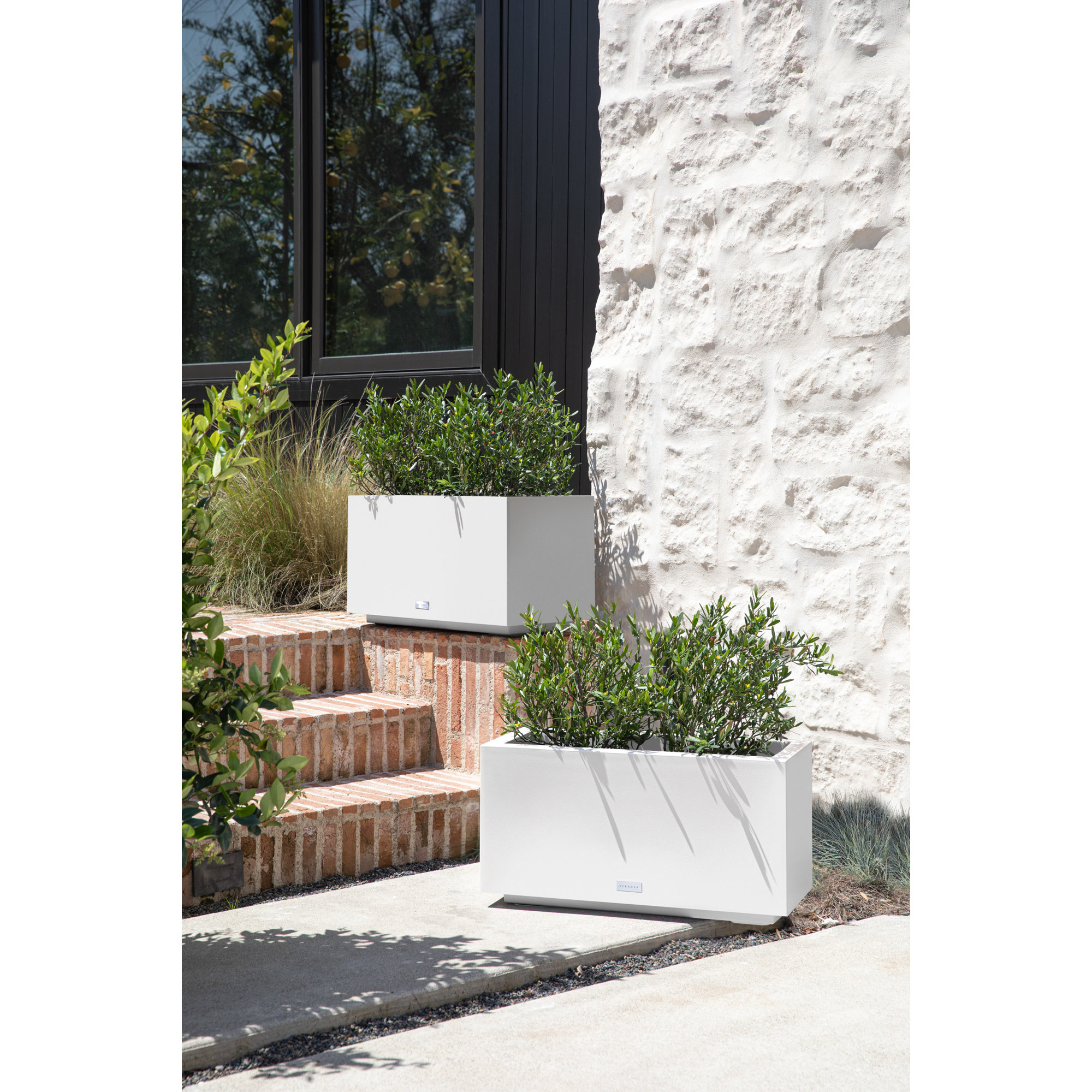 Block Series Long Box Planter, White, 13.25” H x 24.75” W x 11” D