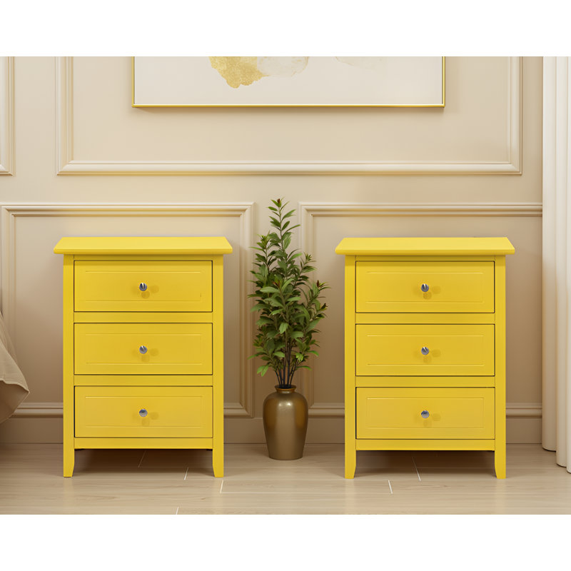 Ensemble de table de chevet 3 tiroirs jaune Lurne, Jaune