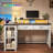 55" L Shaped Farmhouse Computer Desk With Power Outlets & LED Light & 2 Drawers, Home Office Gaming Writing Desk With Monitor Stand & Cabinet
