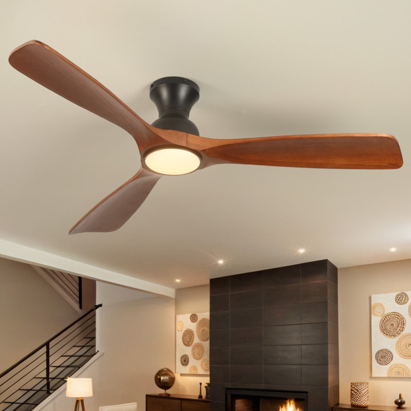 Karlena 52'' Ceiling Fan with Light Kit and Remote Control, Walnut, Black with Walnut Blade