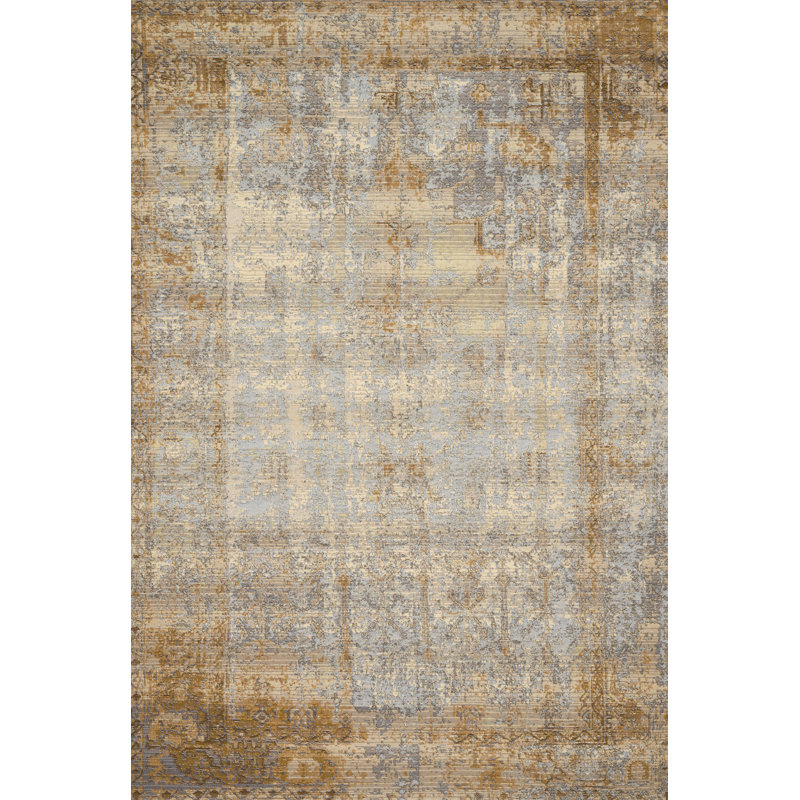 Tapis intérieur / extérieur à motif abstrait ivoire antique Anki, Rectangle 6 pi 7 po x 9 pi 4 po