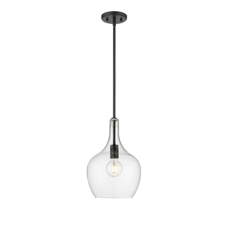 Wrought Studio™ Maleik 1 Light Pendant Light in Matte Black with Clear Glass Shade, 14.8" H x 10" W, Matte Black