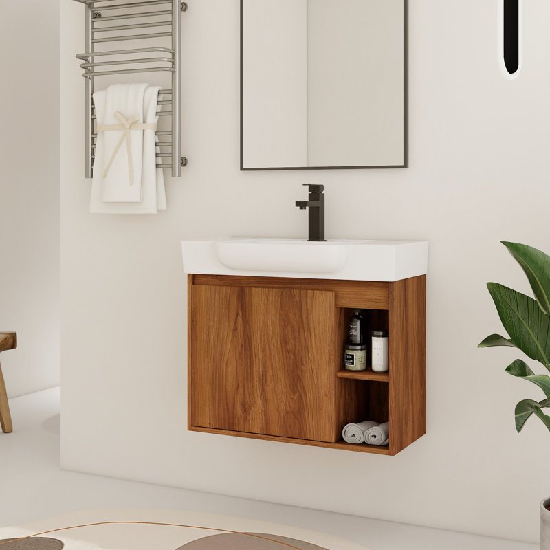  Oakshade 28'' Single Bathroom Vanity Set with Ceramic Sink Top, Brown Ebony, 28"