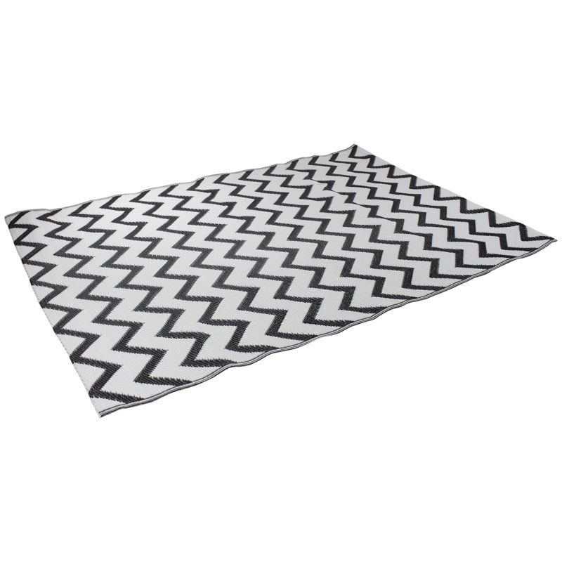 Tapis extérieur rectangulaire noir et blanc 4 pi x 6 pi à chevrons