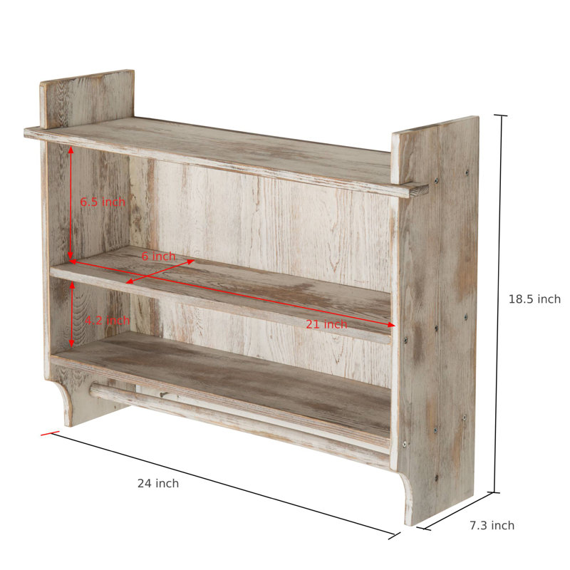 3 Piece Pine Solid Wood Tiered Shelf with Towel Bar