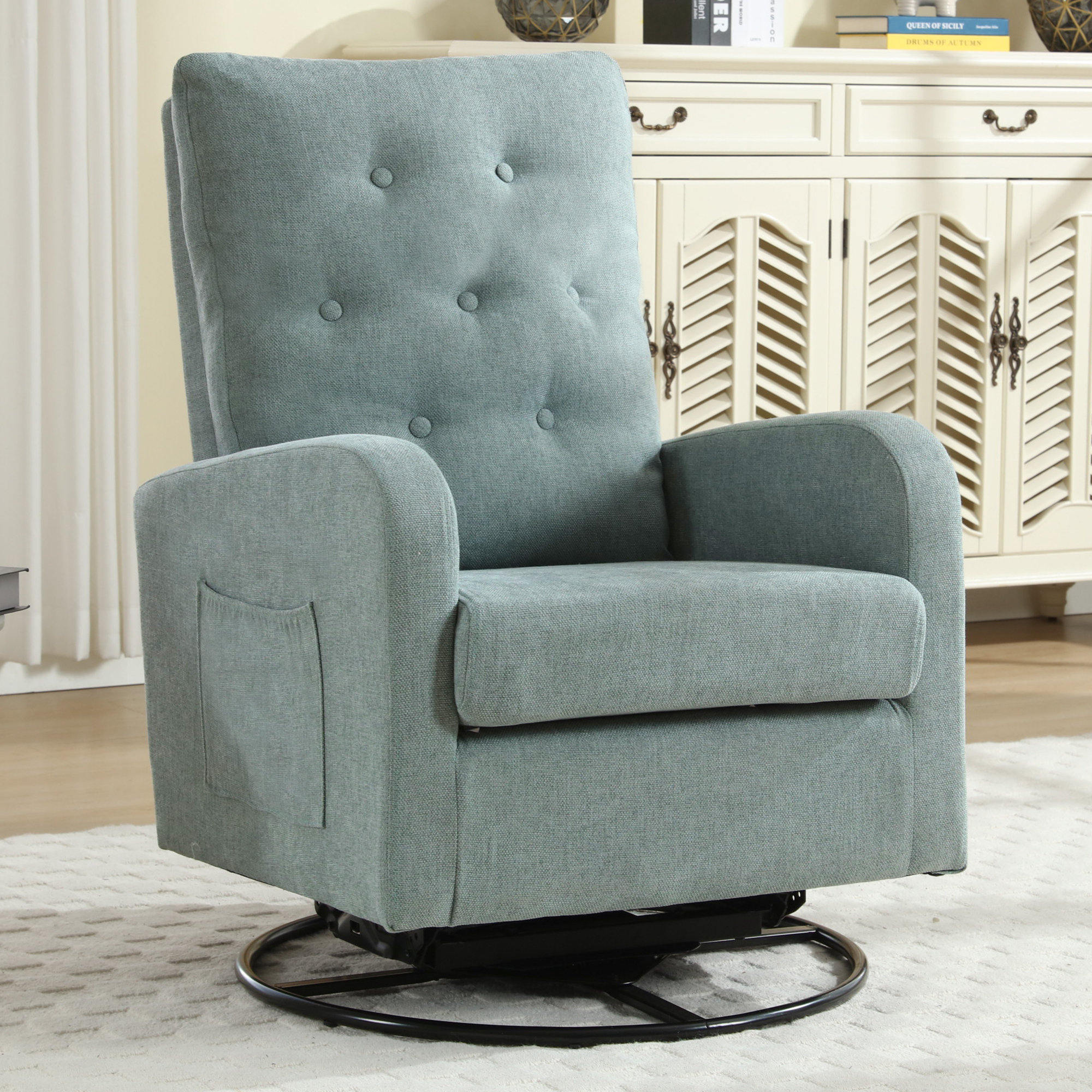 HOMYKA Tahliyah Upholstered Swivel Rocker Glider Nursery Chair ...