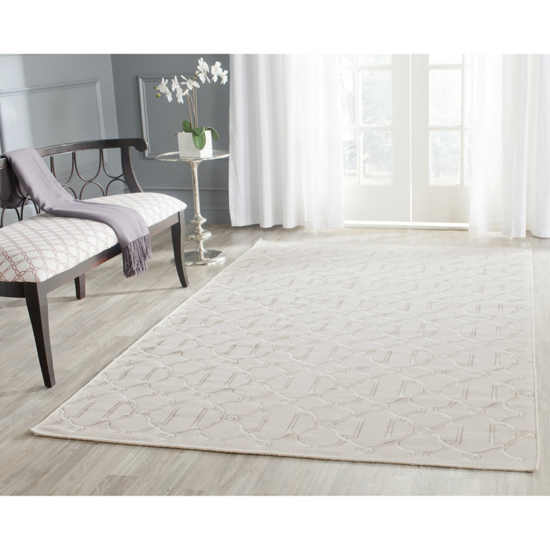 Tapis beige en laine / soie tissé à la main à motif géométrique Rodgers, Rectangle 8 pi x 10 pi