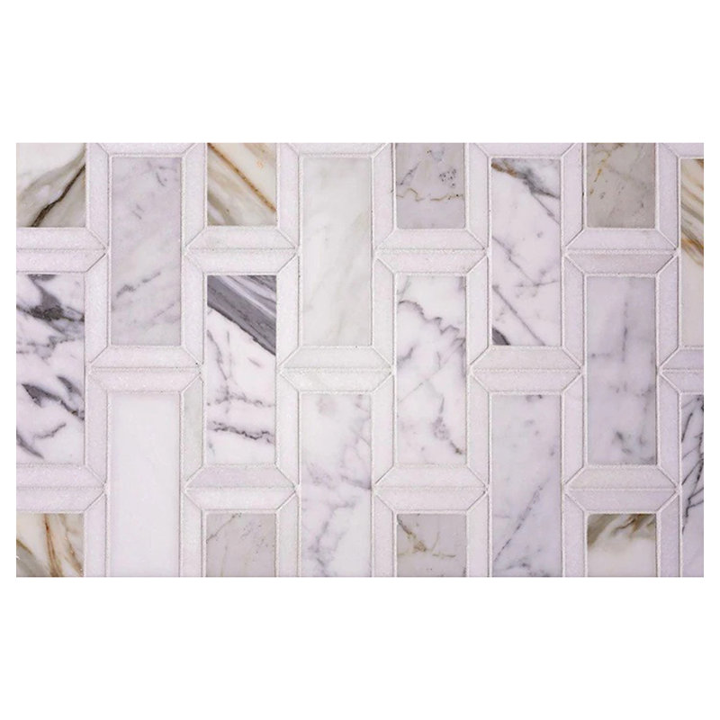 Carreau de mur et de sol en mosaïque encadrée mosaïque or gris Calacatta Serena 10 x 12 (paquet de 4 pieds carrés / boîte) - paquet de 5