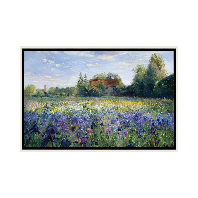 «Evening At The Iris Field», reproduction encadrée sur toile par Timothy Easton, Encadrement blanc vieilli