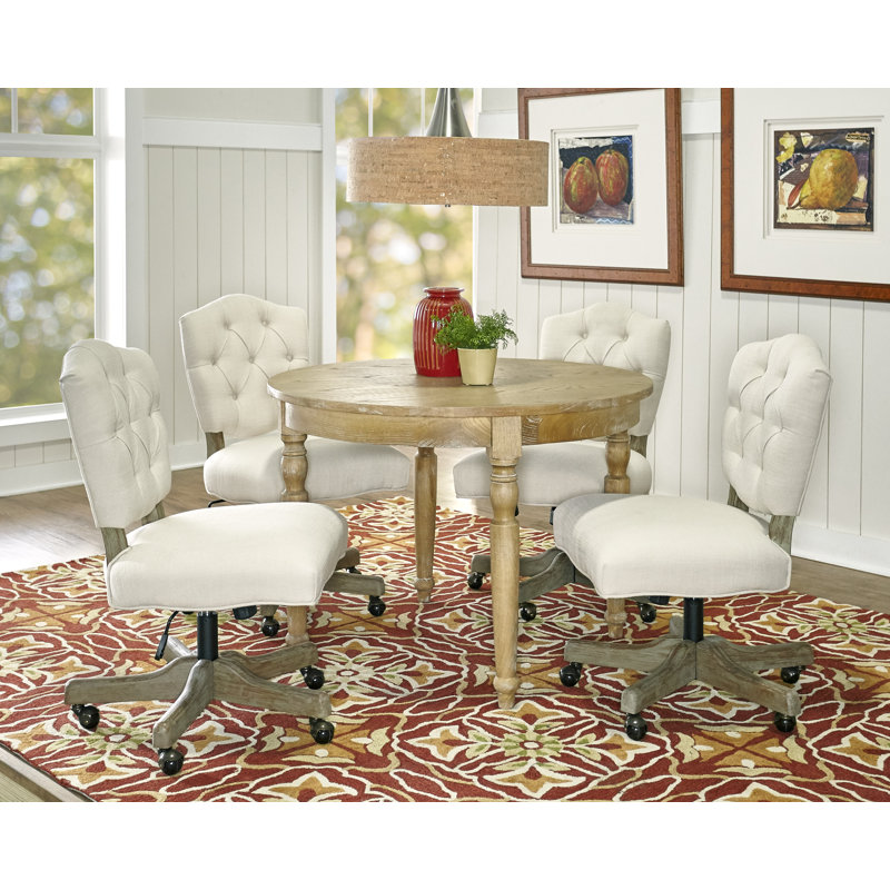 Asfia Adjustable Swivel Tufted Upholstered Task Chair, White