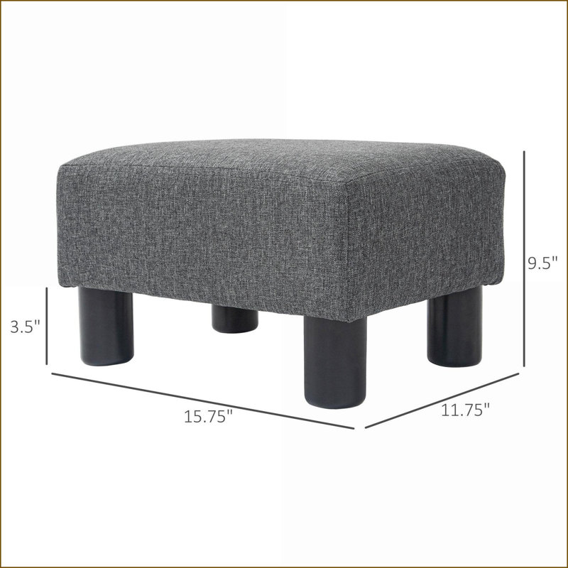 Ottoman Foot Rest, Small Cube Stool with Linen &amp; Wood Frame for Living Room, Charcoal Gray | Wood | Black, Gray